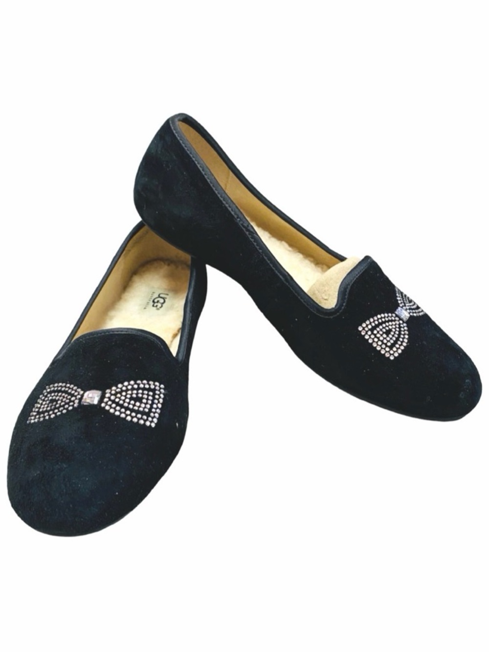 ✨UGG Australia Black Suede Crystal Bow Slip-On Loafer- Business Casual- Preppy✨ - Picture 2 of 7